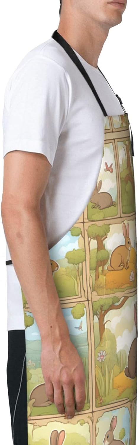 Cartoon Cute Animals Rabbit print Waterproof chef's apron with pocket apron for kitchen cooking baking barbecue and gardening