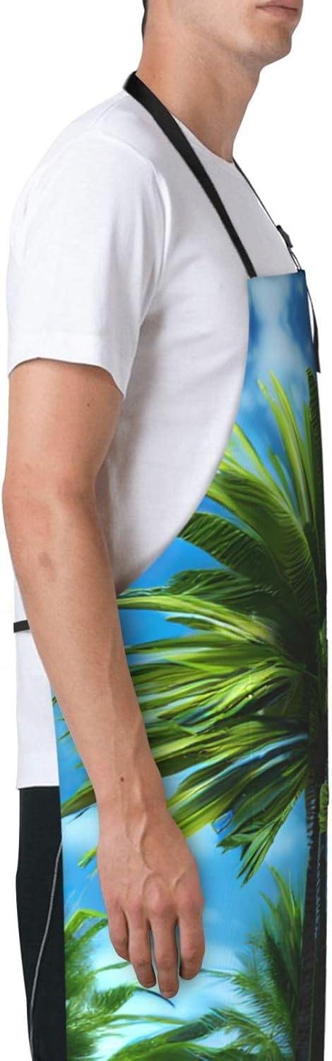 Summer Palm Tree print Waterproof chef's apron with pocket apron for kitchen cooking baking barbecue and gardening