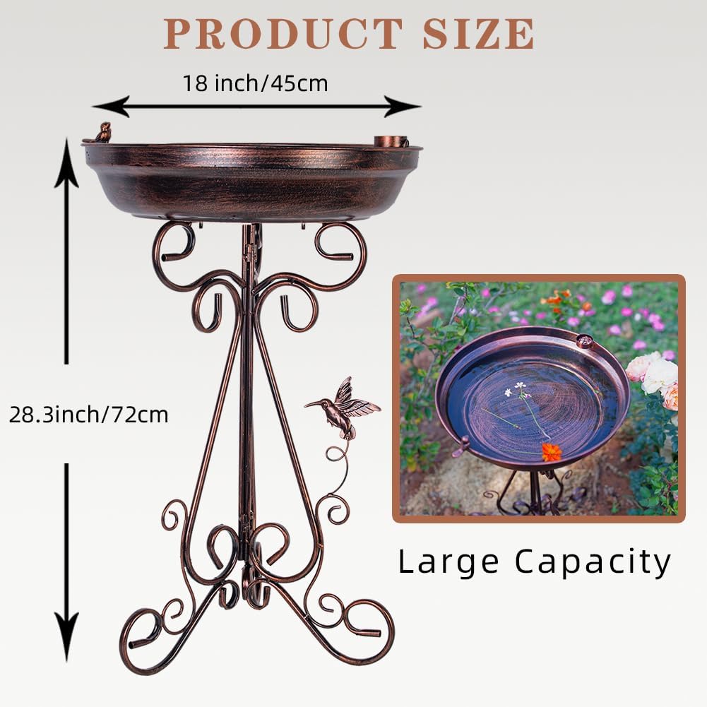 dreamysoul Large Bird Bath with Metal Pedestal, 18" Dia Antique Copper Outdoor Birdbath with Bird Feeder for Garden Outside Patio Yard Decor
