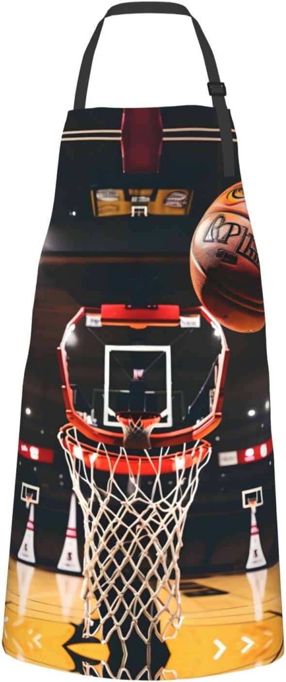 Basketball Print 28x33 In Adult Kitchen Apron with Pockets Versatile Chef Smock for Cooking Baking