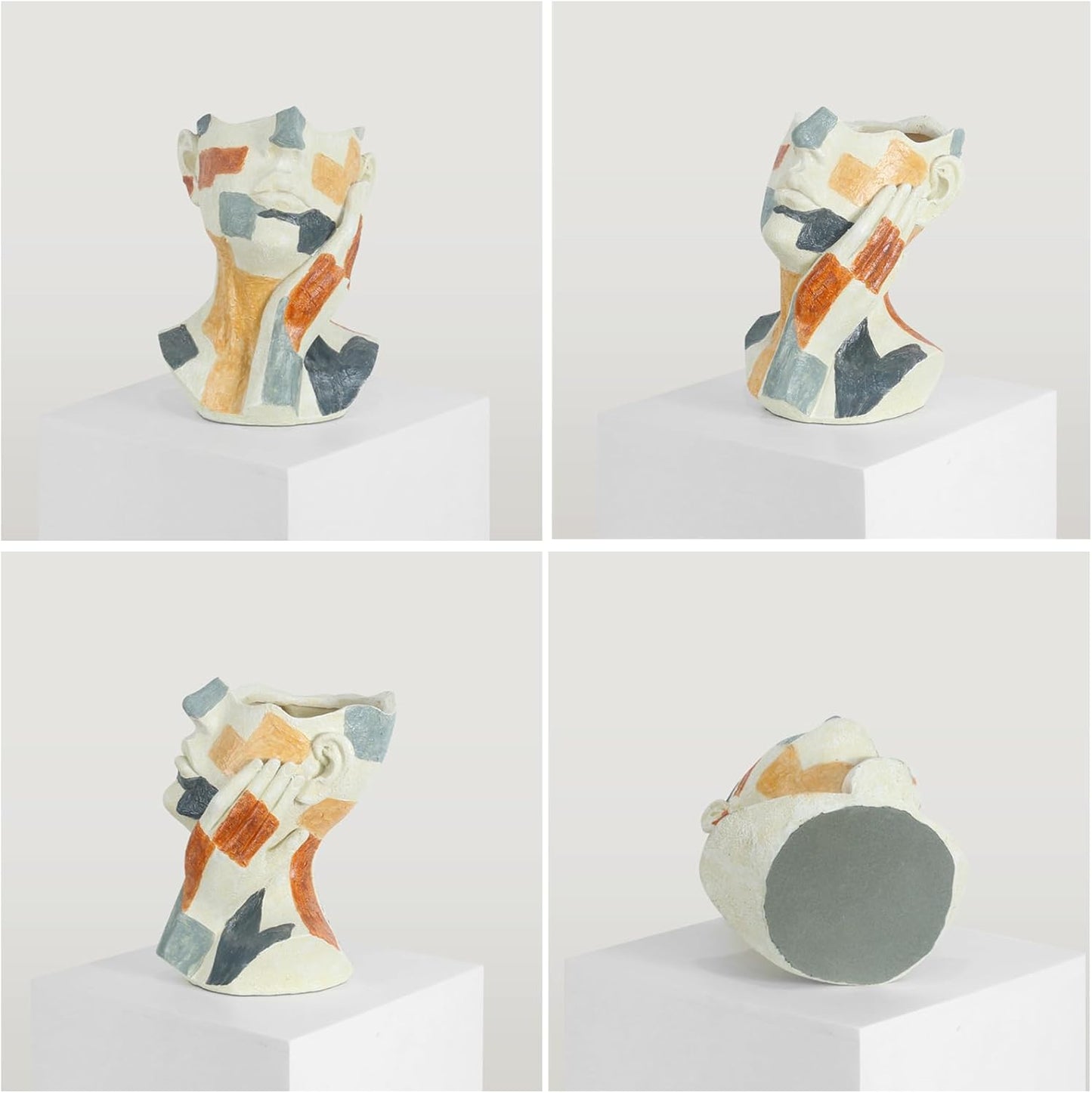 Lukitas Abstract Face Planter, Faux Sandstone Decorative Face Vase, Colorful Artistic Flower Plant Pot for Garden Patio Living Room, Resin 10.5''