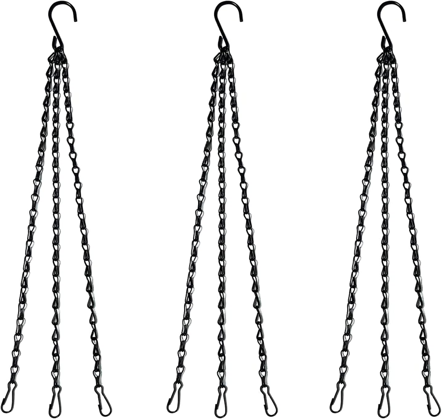 Benvo 16 inch Long Hanging Plant Chains Flower Pot Hangers with Clips and Hooks 3 Point Replacement Chain Holders for Baskets Bird Feeders Planters and Other Ornaments (Pack of 3, Black)