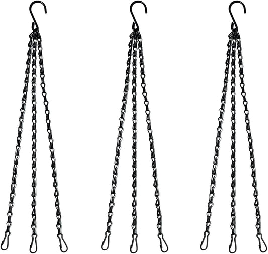 Benvo 16 inch Long Hanging Plant Chains Flower Pot Hangers with Clips and Hooks 3 Point Replacement Chain Holders for Baskets Bird Feeders Planters and Other Ornaments (Pack of 3, Black)