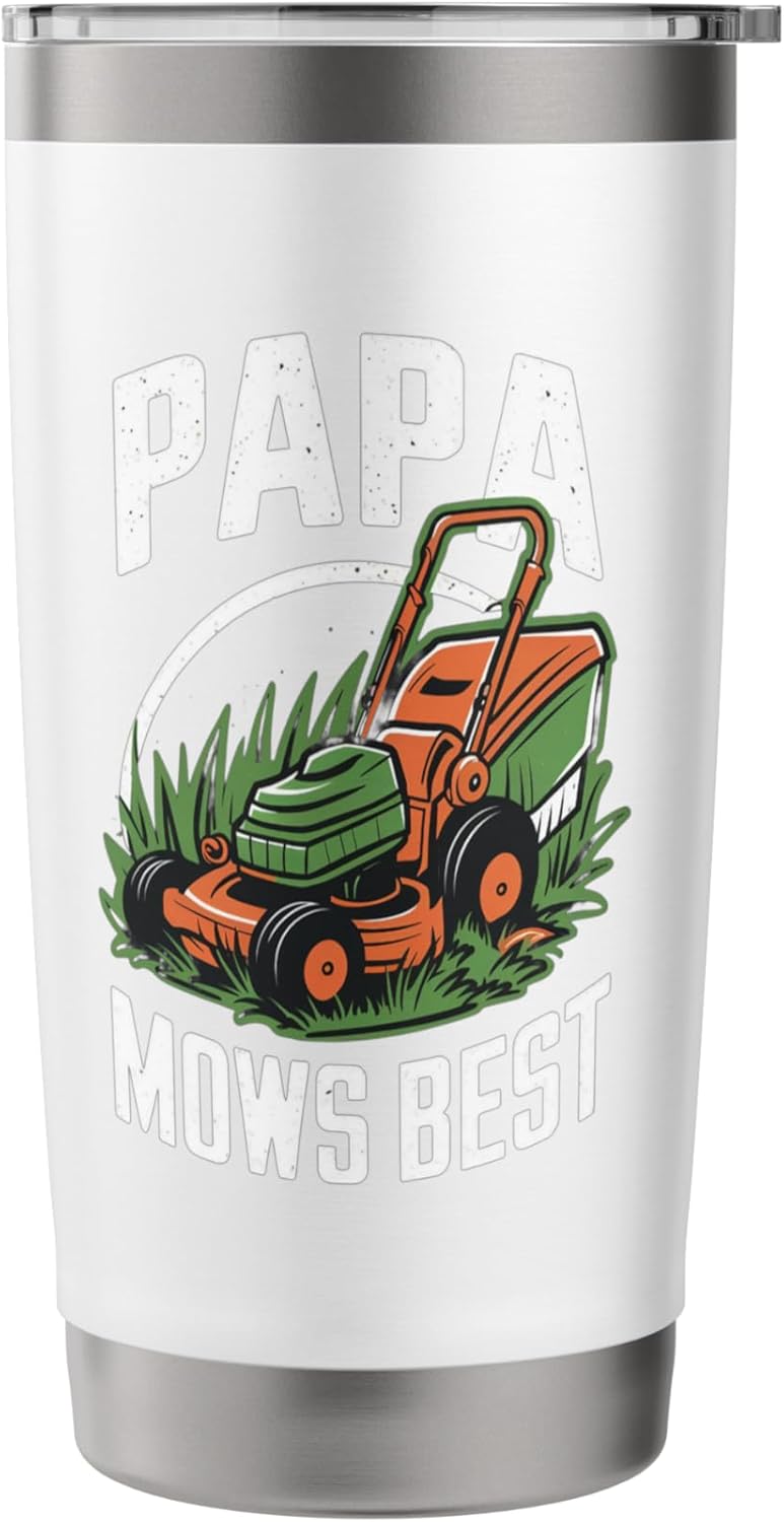 Papa Mows Best I Lawn Care I Dad Joke Stainless Steel Insulated Tumbler