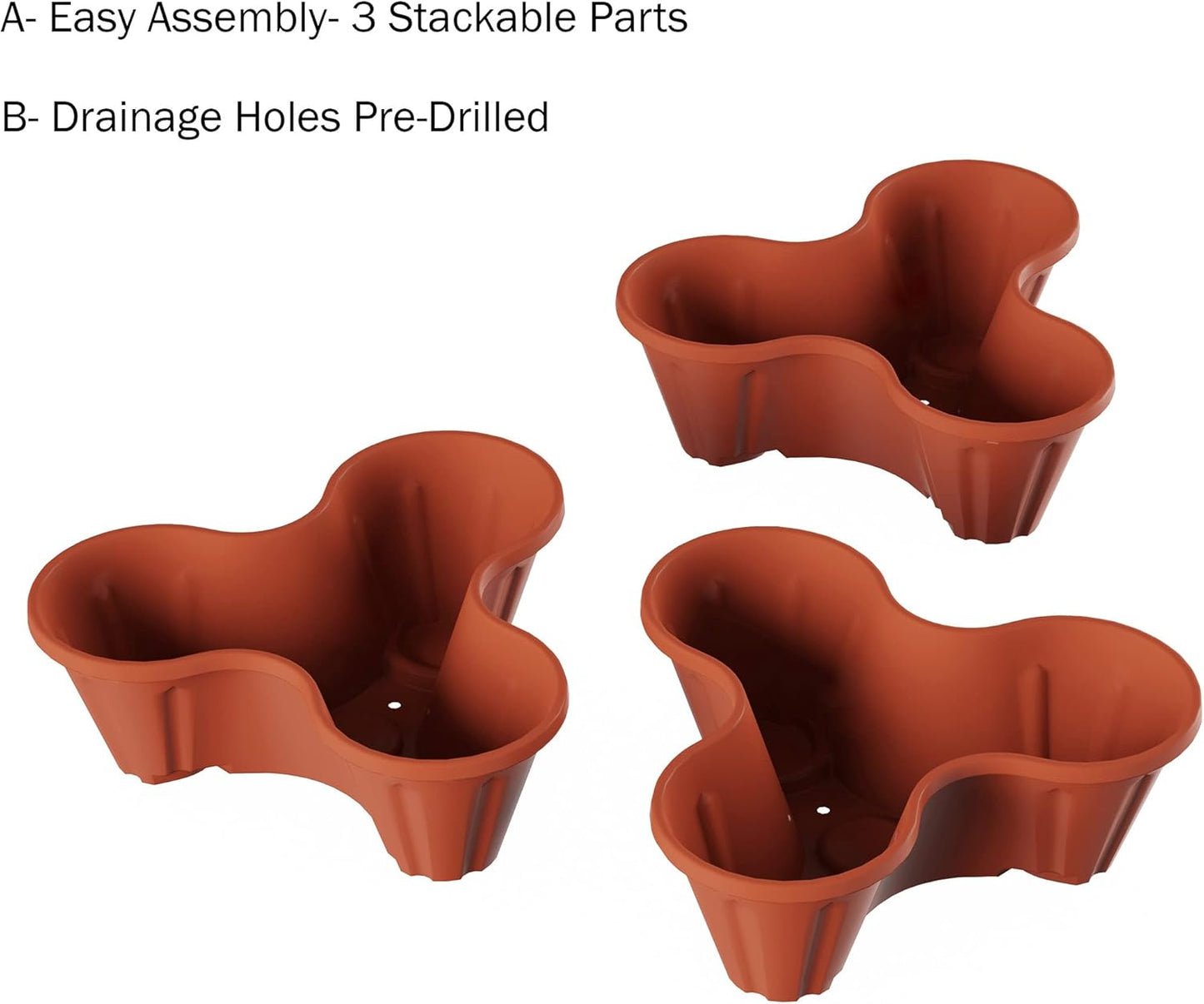Stacking Planter Tower- 3-Tier Space Saving Flower Pots- Set of 3 Indo