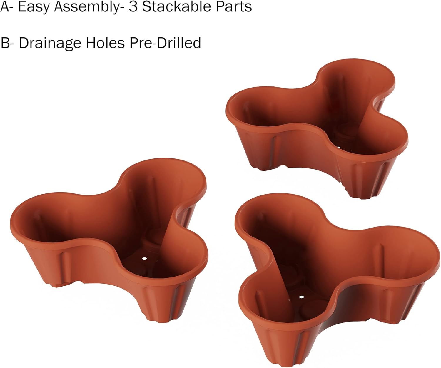 Stacking Planter Tower- 3-Tier Space Saving Flower Pots- Set of 3 Indo