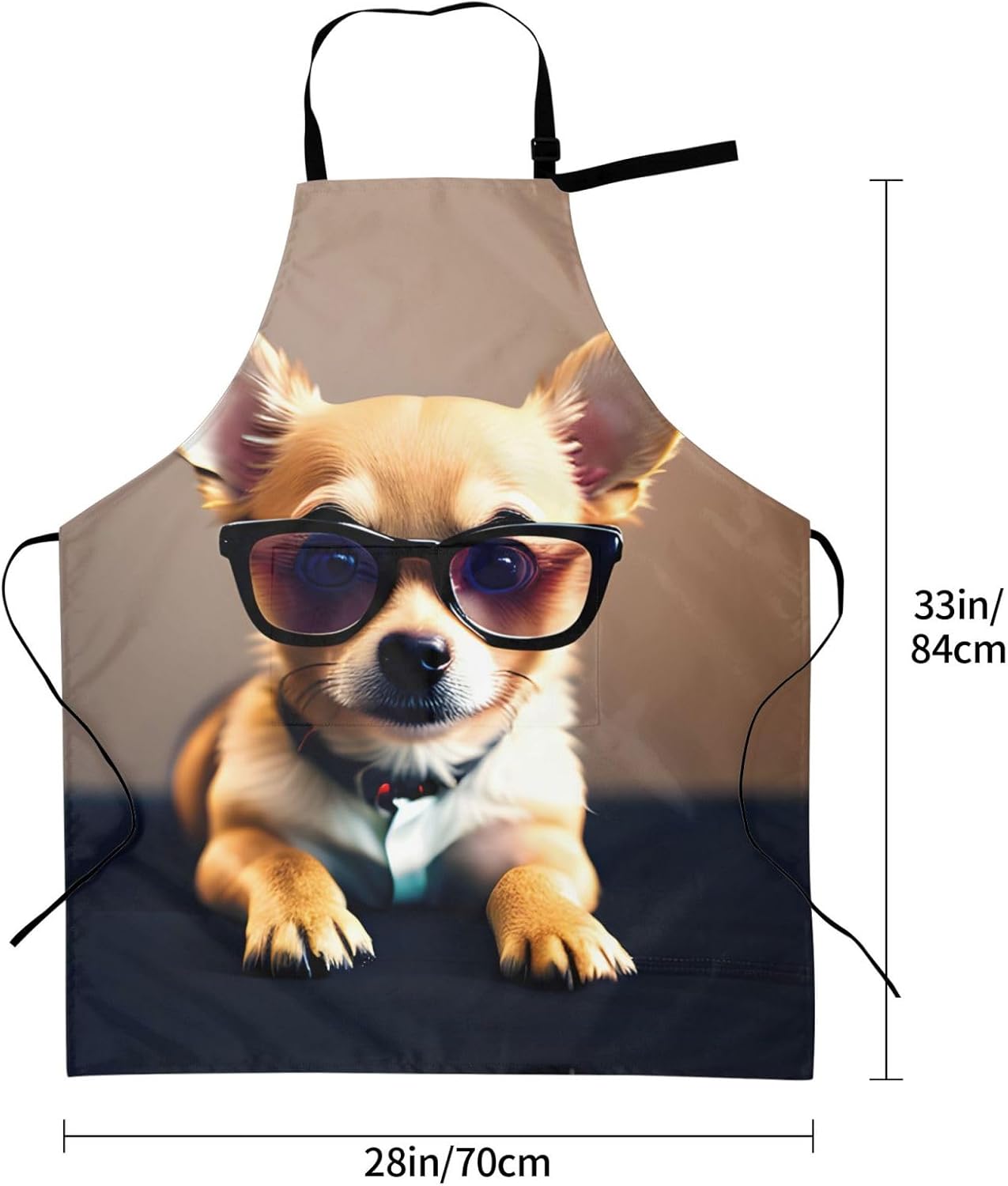 Chihuahua Dog Glasses 1 print Waterproof chef's apron with pocket apron for kitchen cooking baking barbecue and gardening