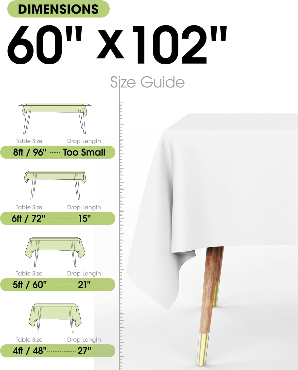 Pureegg Rectangle Table Cloth 60" x 102" – Durable Polyester Tableclot