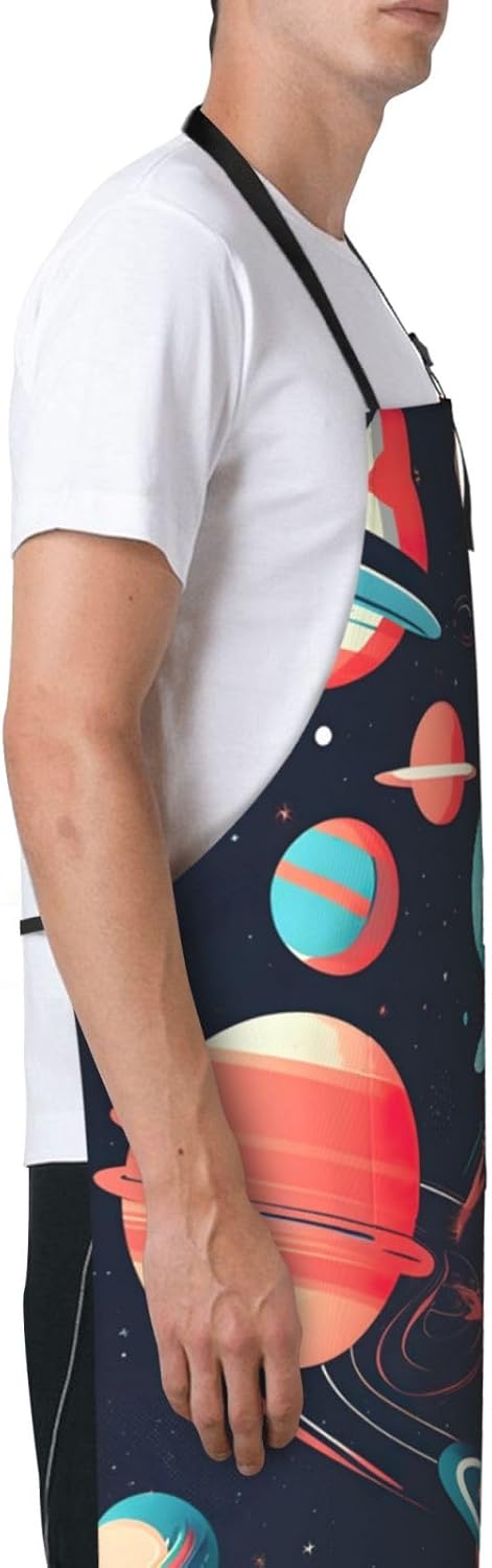 Space Planets print Waterproof chef's apron with pocket apron for kitchen cooking baking barbecue and gardening