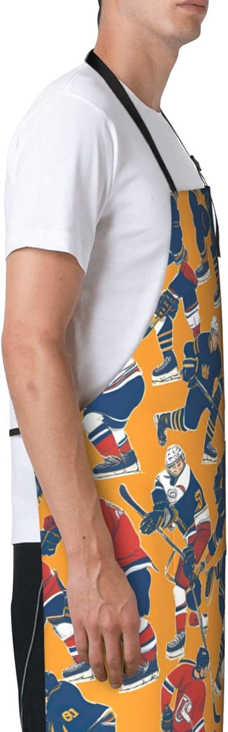hockey print Waterproof chef's apron with pocket apron for kitchen cooking baking barbecue and gardening