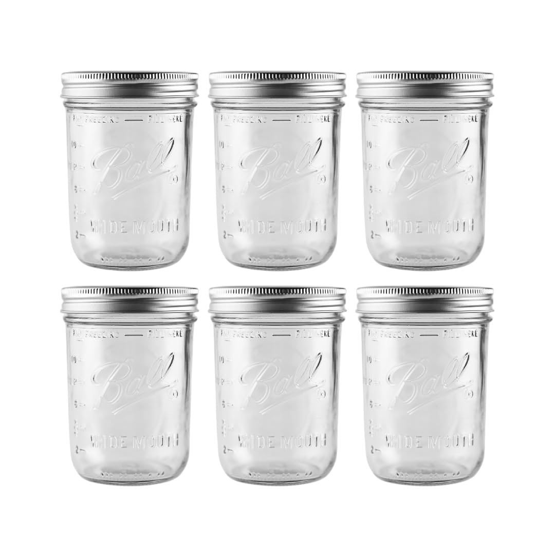 Ball - 16 oz Wide Mouth Glass Mason Jars | 6 Pack Jars with Airtight L