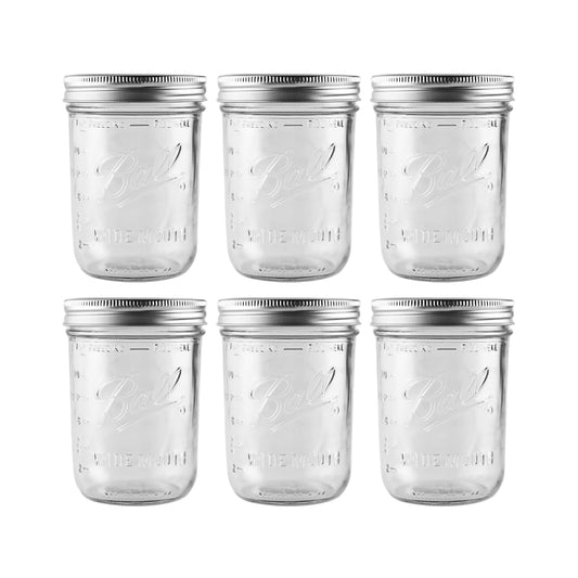 Ball - 16 oz Wide Mouth Glass Mason Jars | 6 Pack Jars with Airtight L