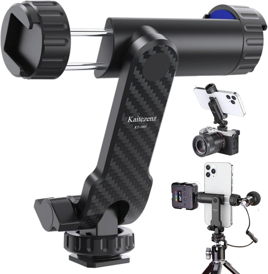 Cell Phone Tripod Mount, Universal Tripod Phone Mount with 2 Cold Shoes, 360° Rotates 180° Tilts Camera Hot Shoe Phone Mount Smartphone Tripod Holder Adapter for iPhone Samsung All Phone