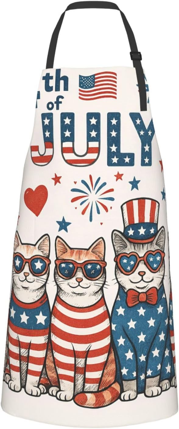 YANYU Patriotic Cats Print 28x33 In Kitchen Apron Stylish Chef Apron with Pockets for Cooking Baking Painting