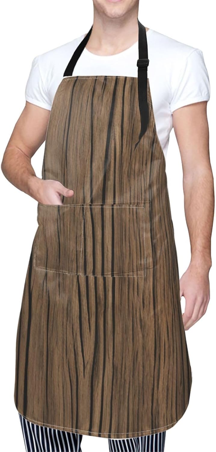 YANYU Wood Grain Print 28x33 In Kitchen Apron Stylish Chef Apron with Pockets for Cooking Baking Painting