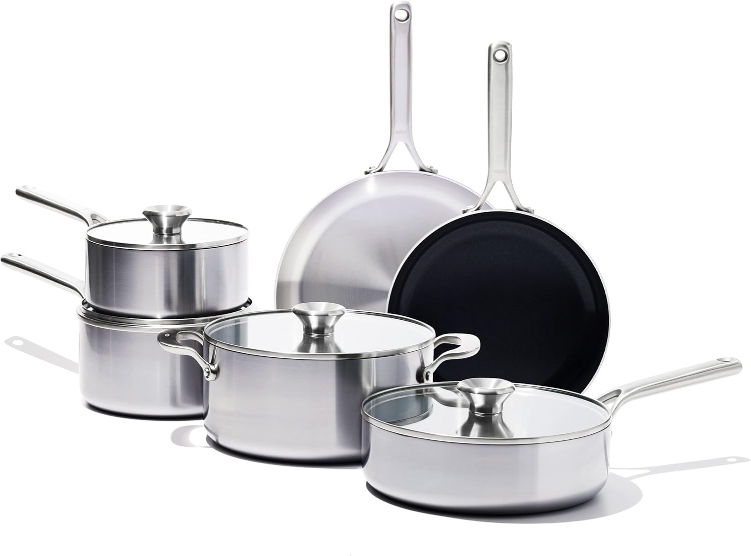 OXO Mira Tri-ply Stainless Steel, 10 Piece Cookware Pots and Pans Set,