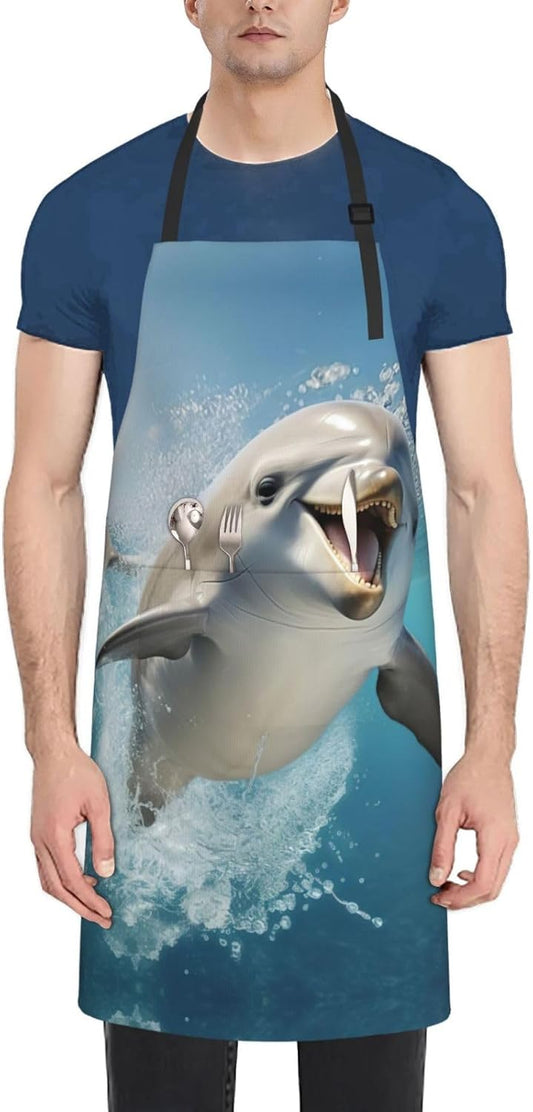 Funny Animal Dolphin print Waterproof chef's apron with pocket apron for kitchen cooking baking barbecue and gardening