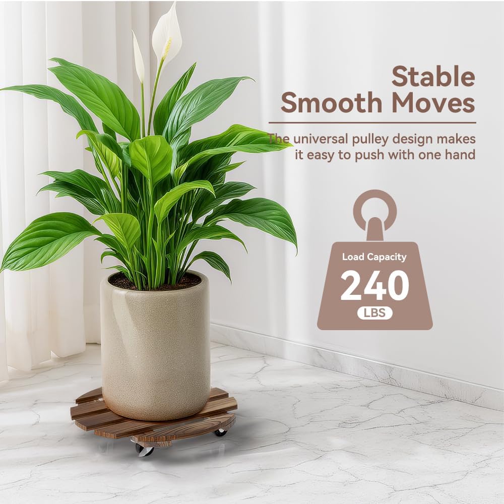 2 Pack Plant Stand Indoor and Outdoor, 12IN Premium Wooden Plant Caddy