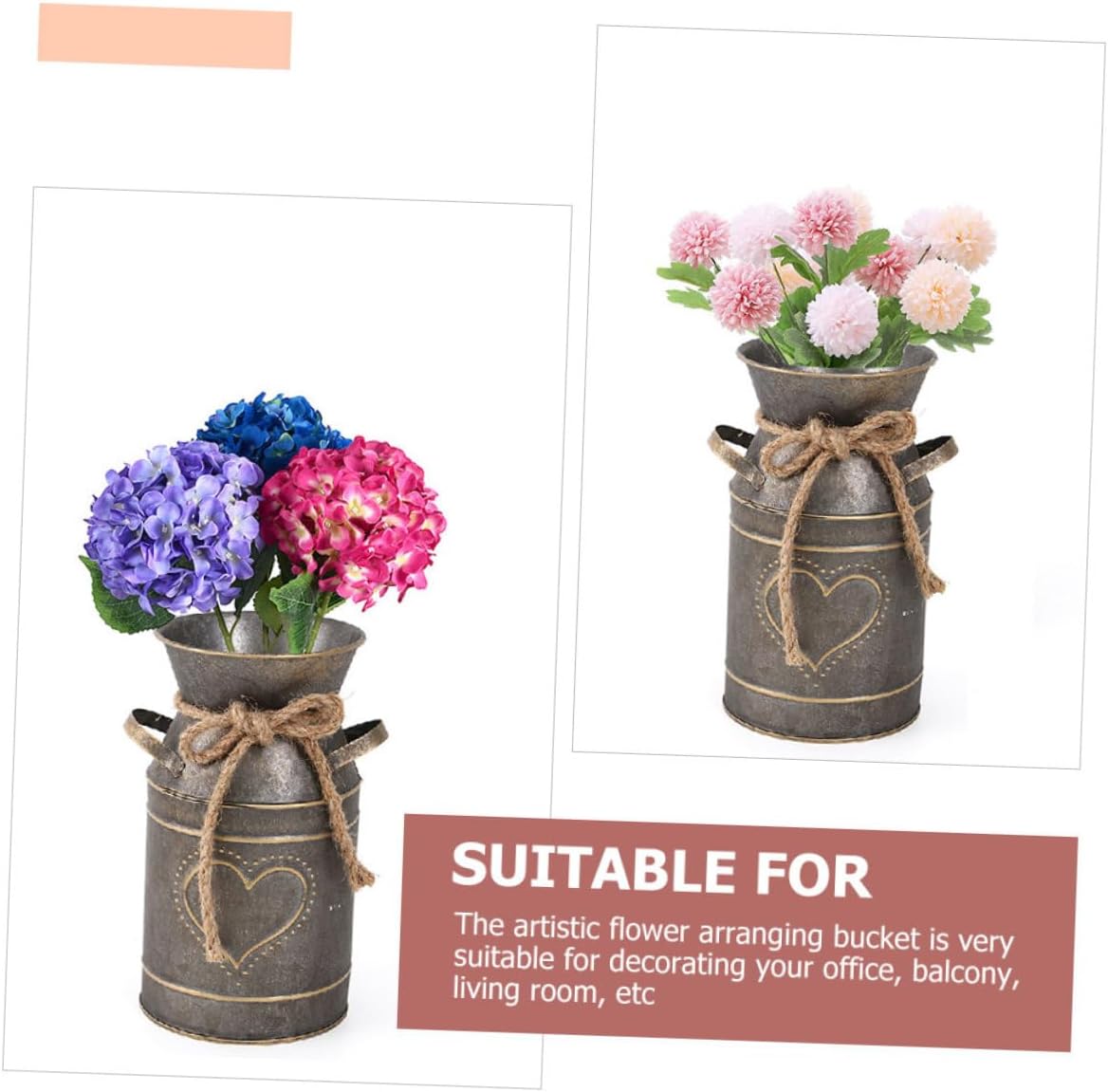 PRETYZOOM Iron Flowerpot Vintage Style Farmhouse Decor Galvanized Meta