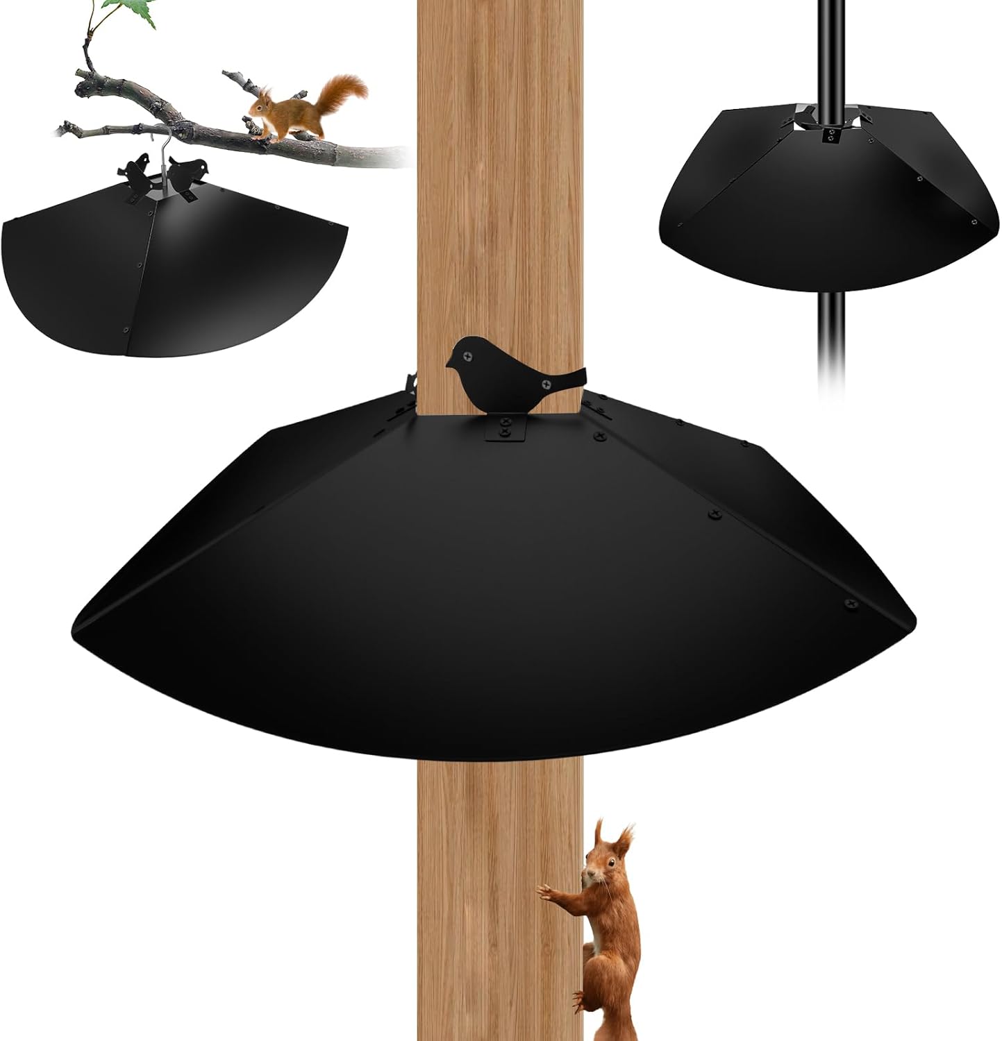 Metal Squirrel Baffle, 24 Inch Squirrel Guard for Bird Feeder Pole Or Shepherd's Hooks, Adjustable Opening Size for 4x4 Post Wooden or 0.7-1.5 Inch Round Pole, Hanging Squirrel Baffles