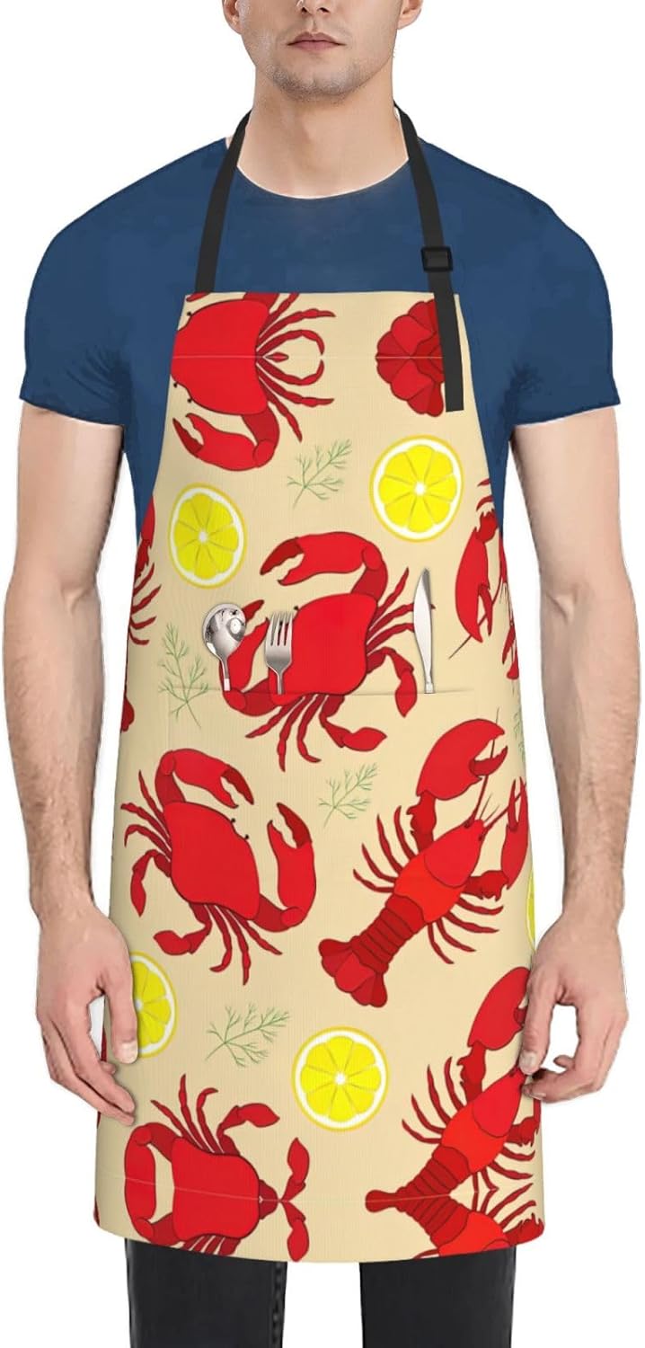 Lobster and Crab Print 28x33 In Adult Kitchen Apron with Pockets Versa