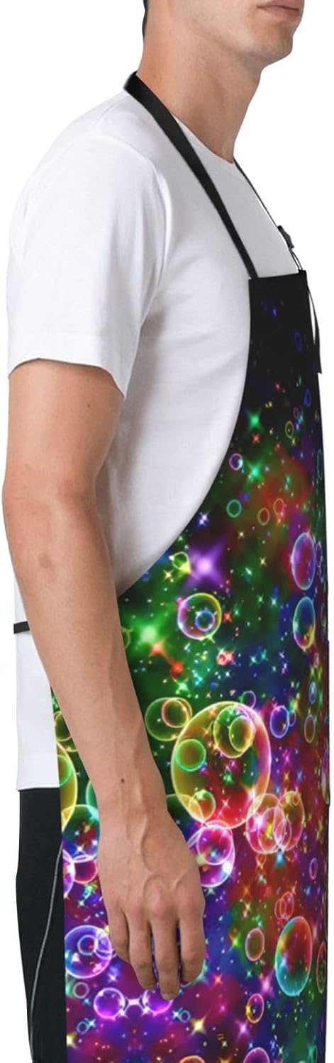 Colorful Rainbow Stars Print 28x33 In Adult Kitchen Apron with Pockets Versatile Chef Smock for Cooking Baking