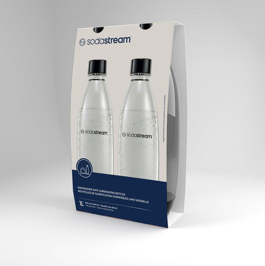 sodastream 1L Twin Pack Dishwasher Safe Slim Bottle (Black)