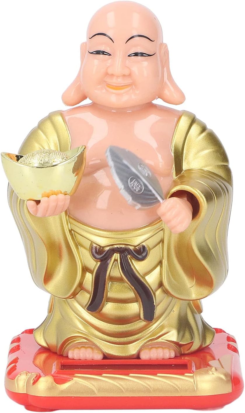 Standing Maitreya Buddha Solar Ornaments, Light Energy Sensing Automatically Wave Hand Nod Head Car Dashboard Ornament Home Wealth Health Lucky Ornaments