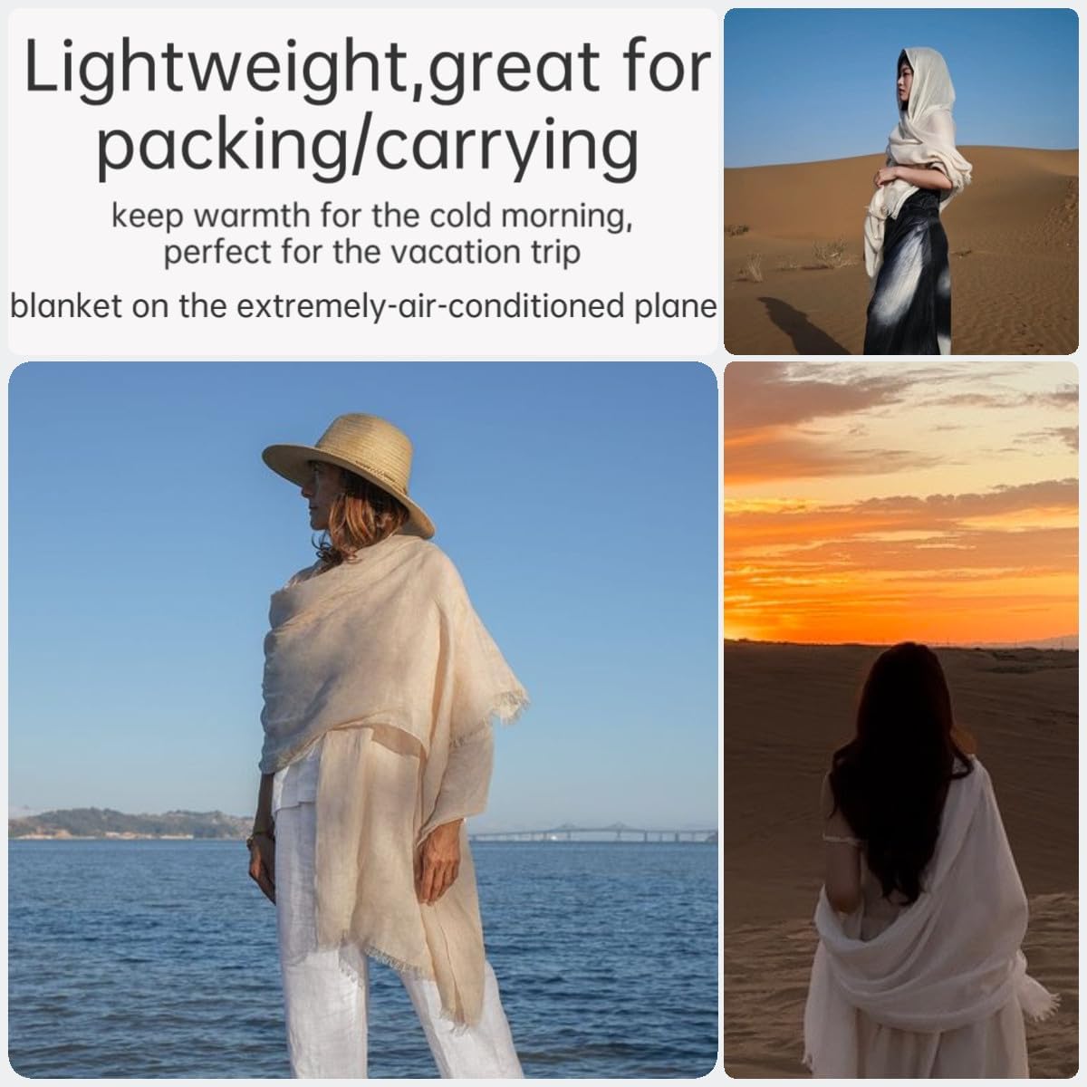 Harewom Lightweight Gauze Linen Feeling Shawl Wraps for Women Beach Su