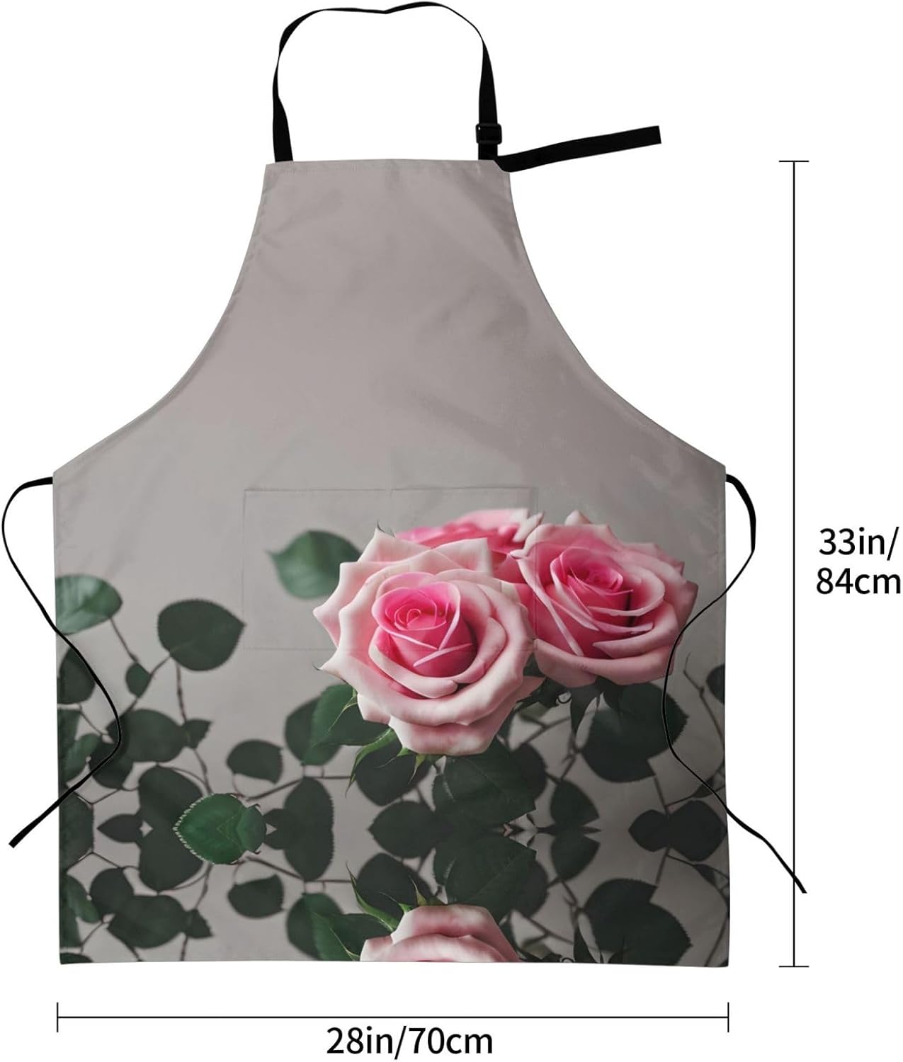Pink Rose Print Laundry apron 28x33 In Waterproof Kitchen Apron with P
