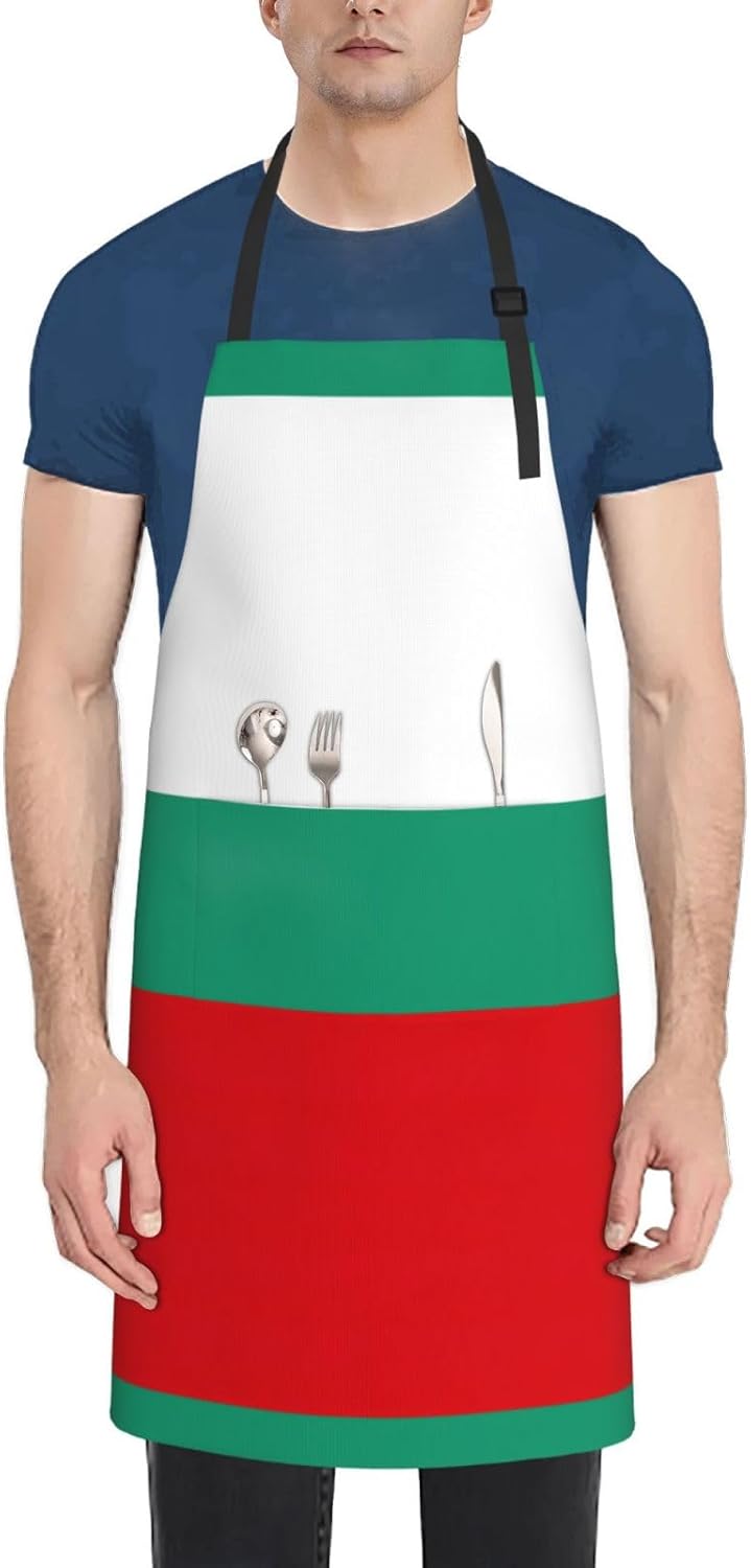 Bulgarian Flag print Waterproof chef's apron with pocket apron for kitchen cooking baking barbecue and gardening