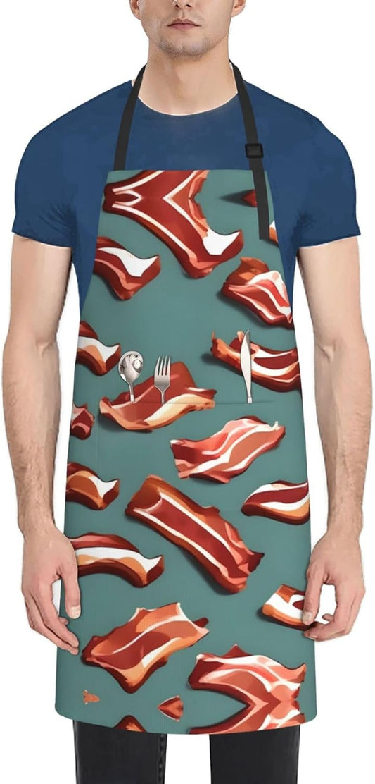 Streaky Bacon Pattern print Waterproof apron with pocket adjustable cooking apron for adult kitchen bibs to bake