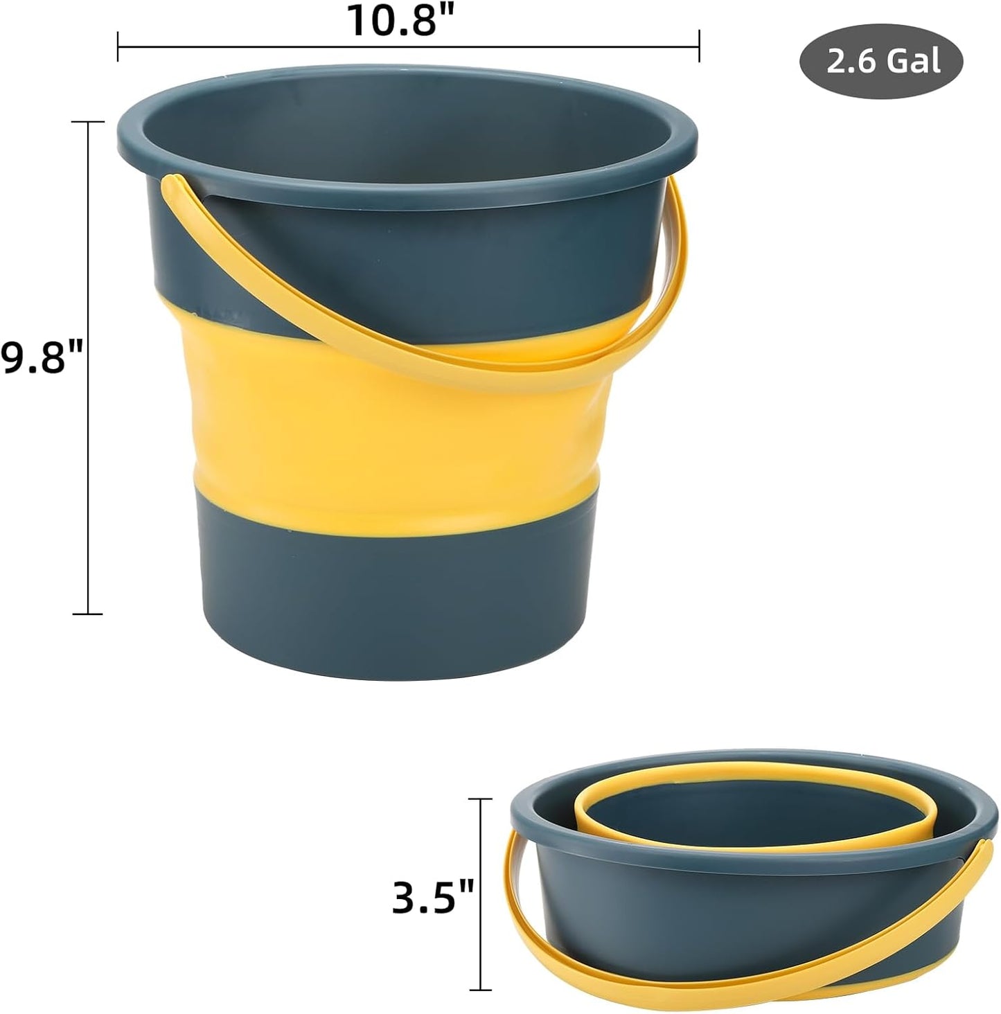 3 Pack 2.6 Gallon Collapsible Plastic Bucket, 10L Foldable Round Tub w