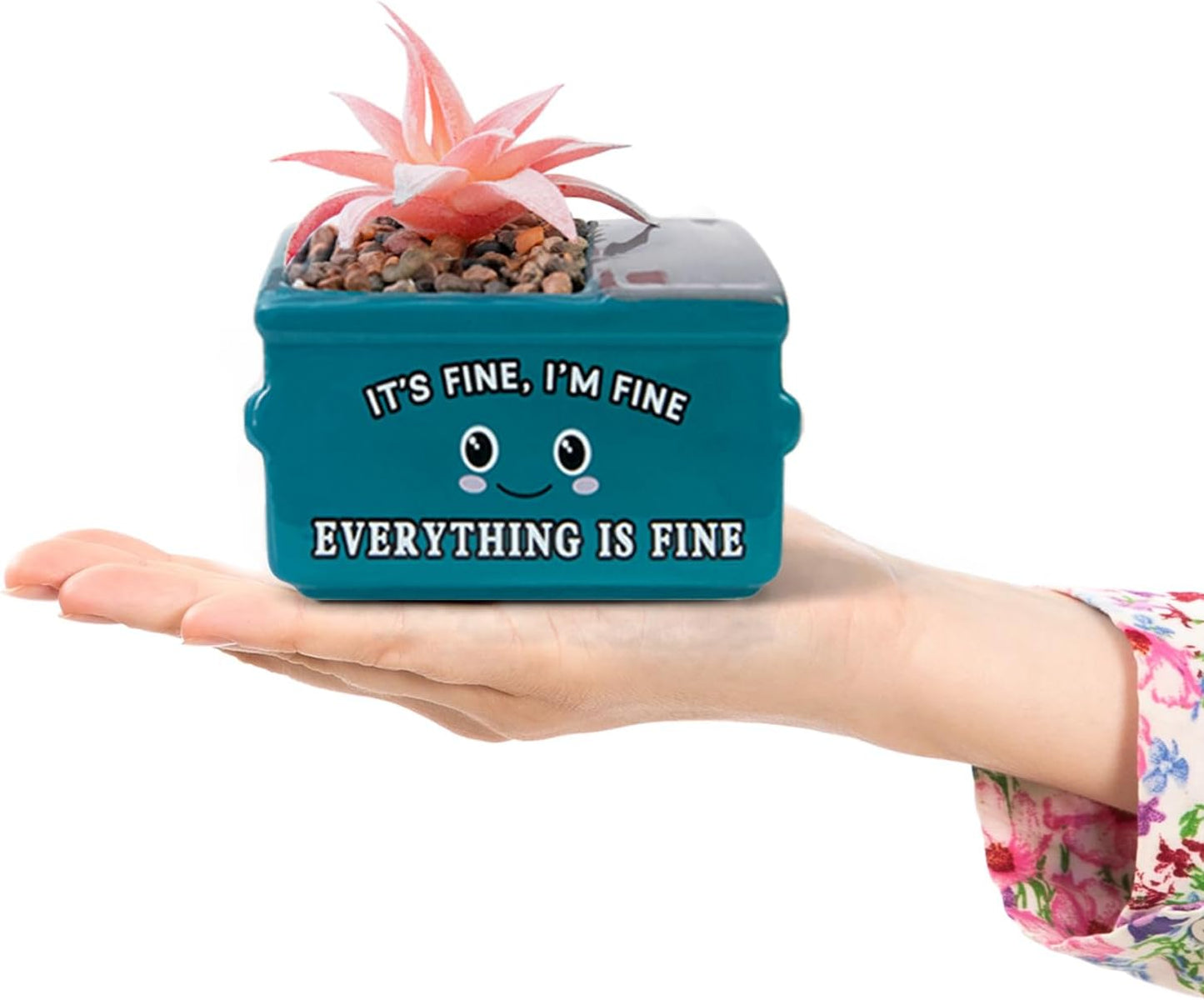 Dumpster Fire Fake Plants in Ceramic Succulent Pots Desk Decor, Emotional Support Positive Thinking Office Desk Accessories, Motivational Gifts for Women, Men, Coworkers