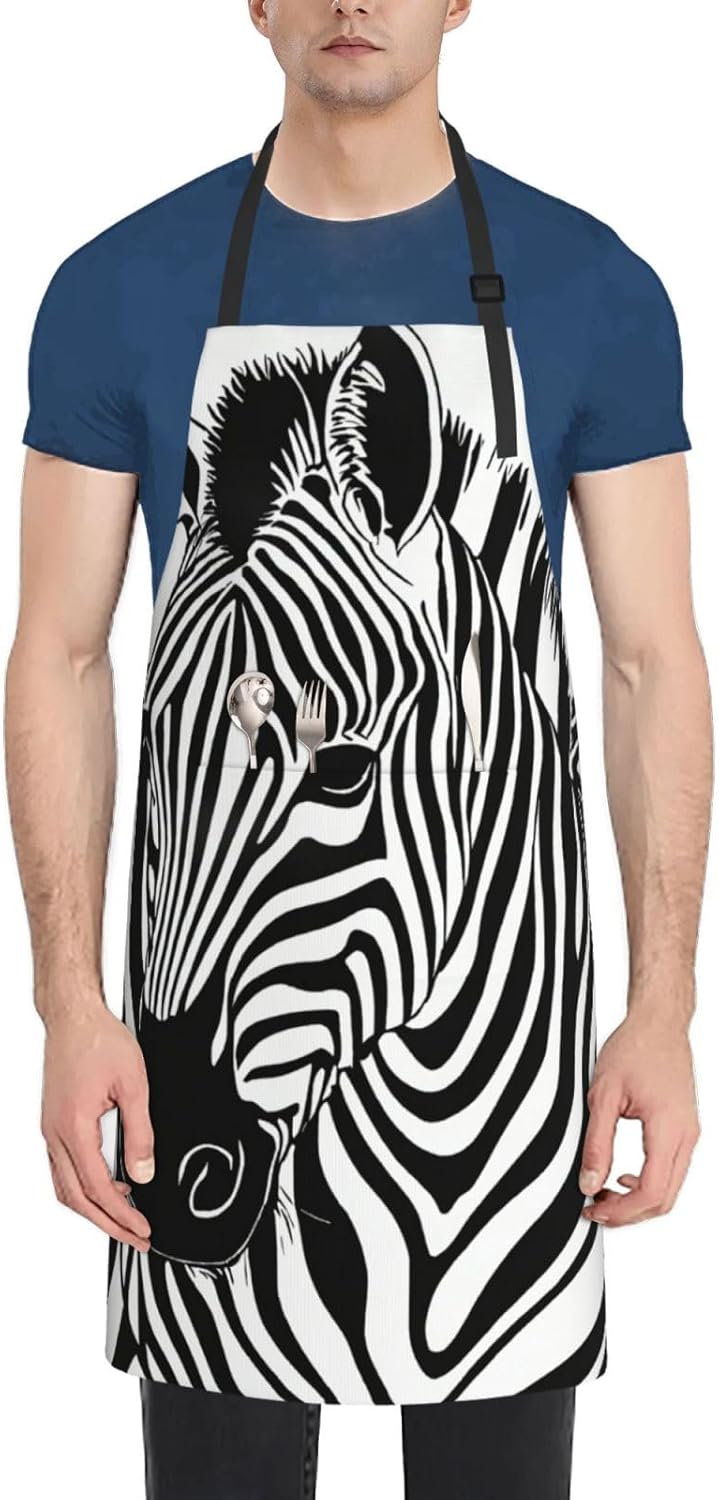 Zebra Print print Waterproof chef's apron with pocket apron for kitchen cooking baking barbecue and gardening