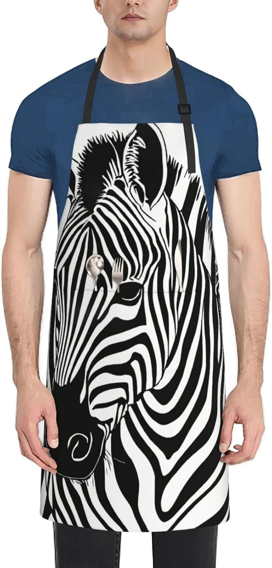 Zebra Print print Waterproof chef's apron with pocket apron for kitchen cooking baking barbecue and gardening