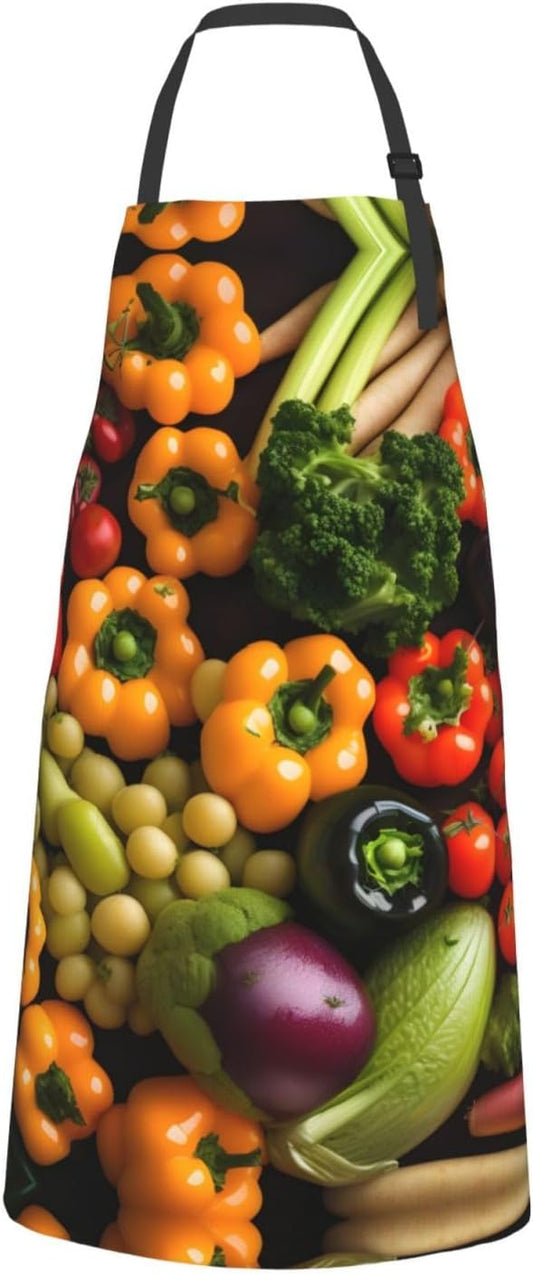 variety fresh vegetables fruits print Waterproof apron with pocket adjustable cooking apron for adult kitchen bibs to bake