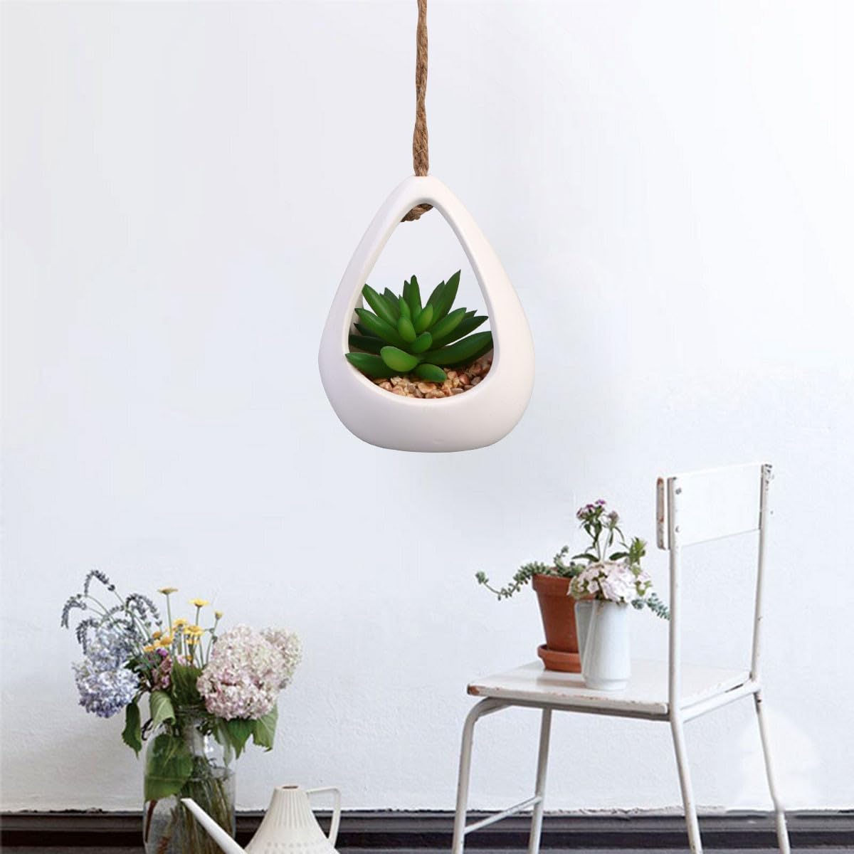 Milisten Artificial Succulent Plant Hanging Pot, Small Faux Lotus Desk