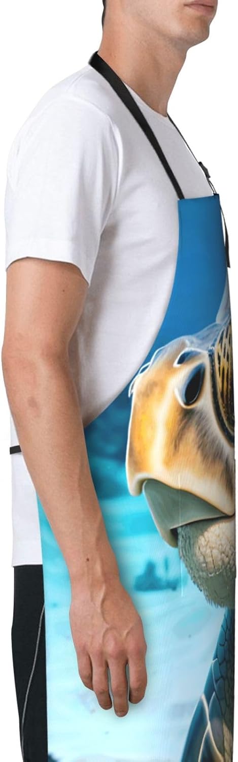 YANYU Big Sea Turtle Print 28x33 In Kitchen Apron Stylish Chef Apron with Pockets for Cooking Baking Painting
