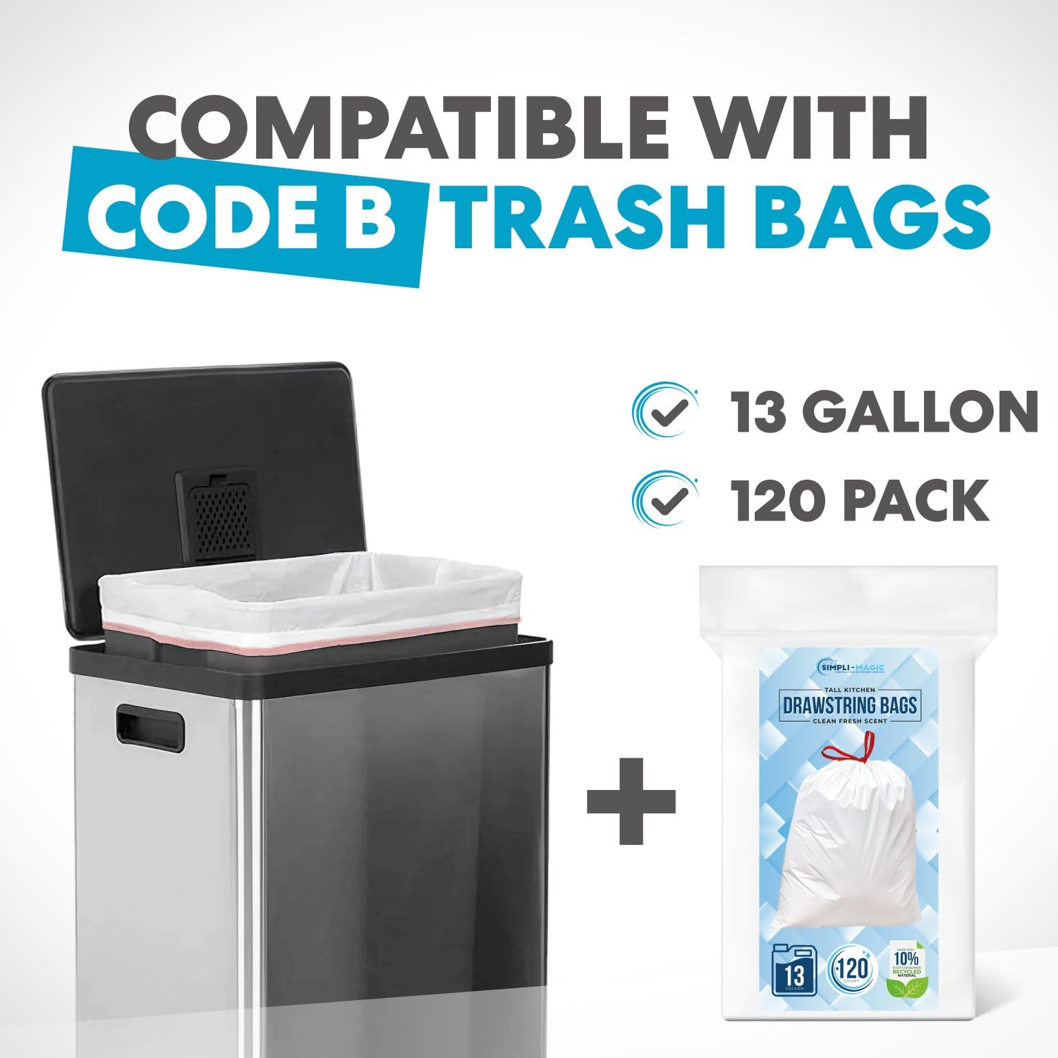SIMPLI-MAGIC 50 Liter / 13.2 Gallon Soft-Close, Smudge Resistant Trash