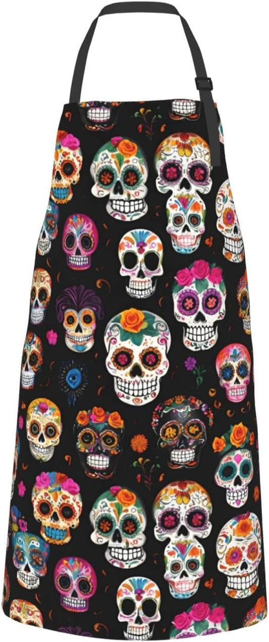 YANYU Skull Print 28x33 In Kitchen Apron Stylish Chef Apron with Pocke