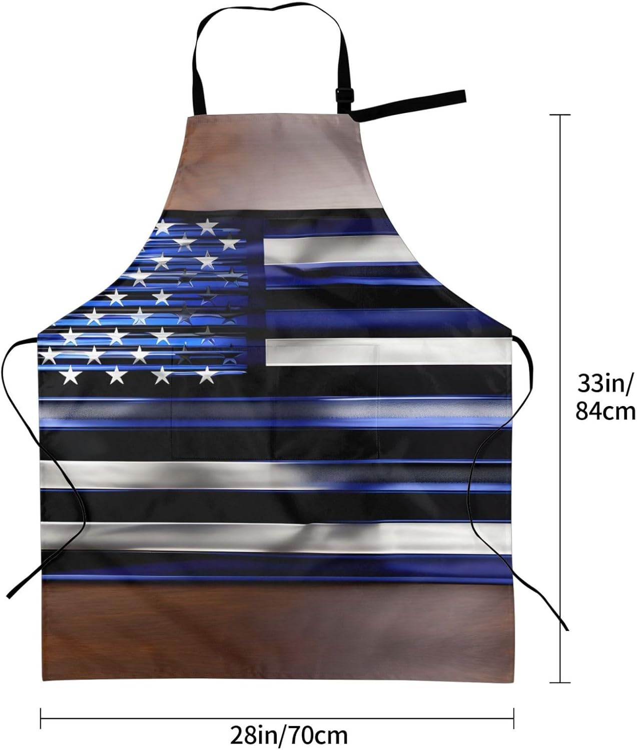 American Thin Blue Line Flag Print Laundry apron 28x33 In Waterproof Kitchen Apron with Pockets for Cooking Baking