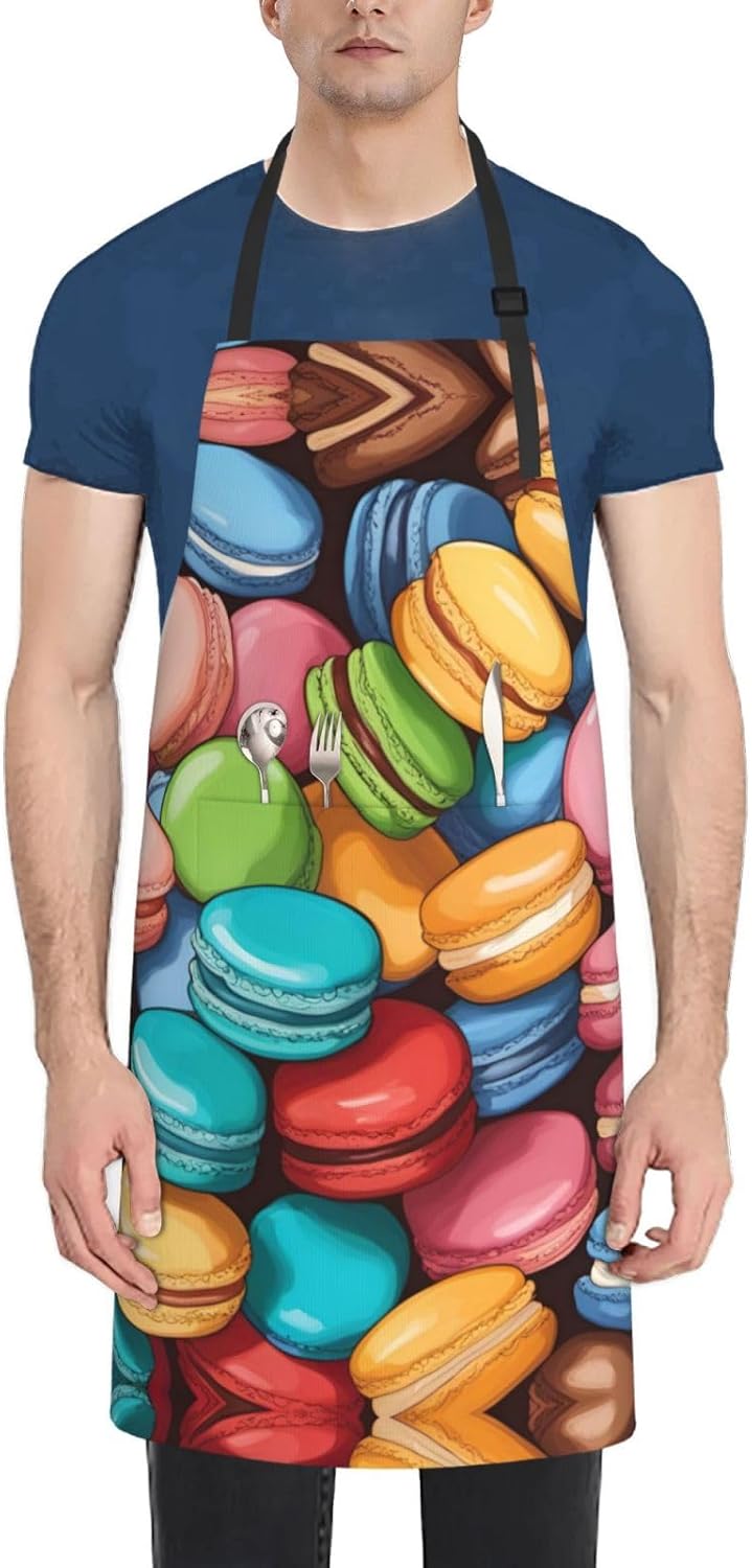 Macaron Biscuit Flavored print Waterproof chef's apron with pocket apr