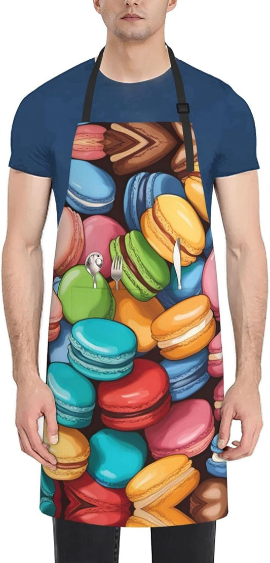 Macaron Biscuit Flavored print Waterproof chef's apron with pocket apr