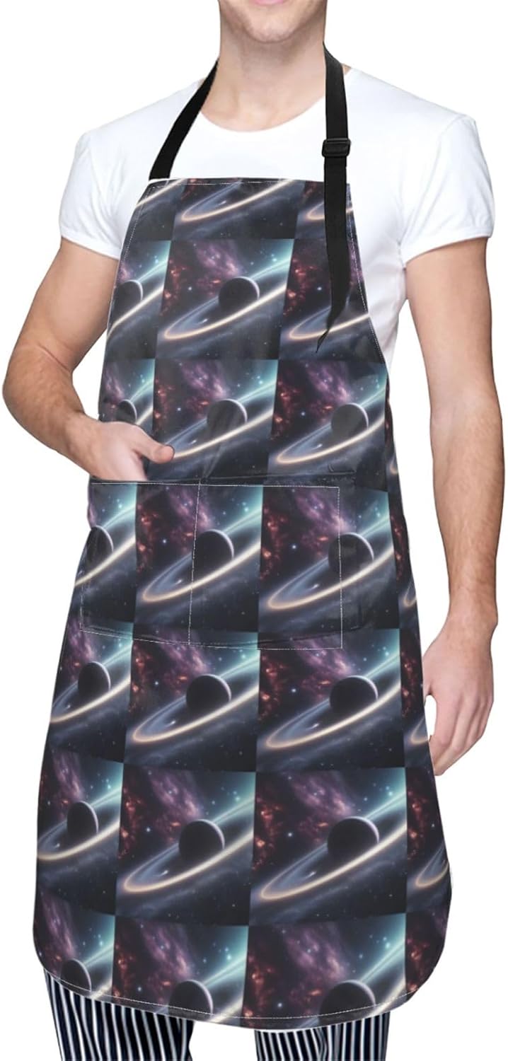 YANYU Space Planet Print 28x33 In Kitchen Apron Stylish Chef Apron with Pockets for Cooking Baking Painting