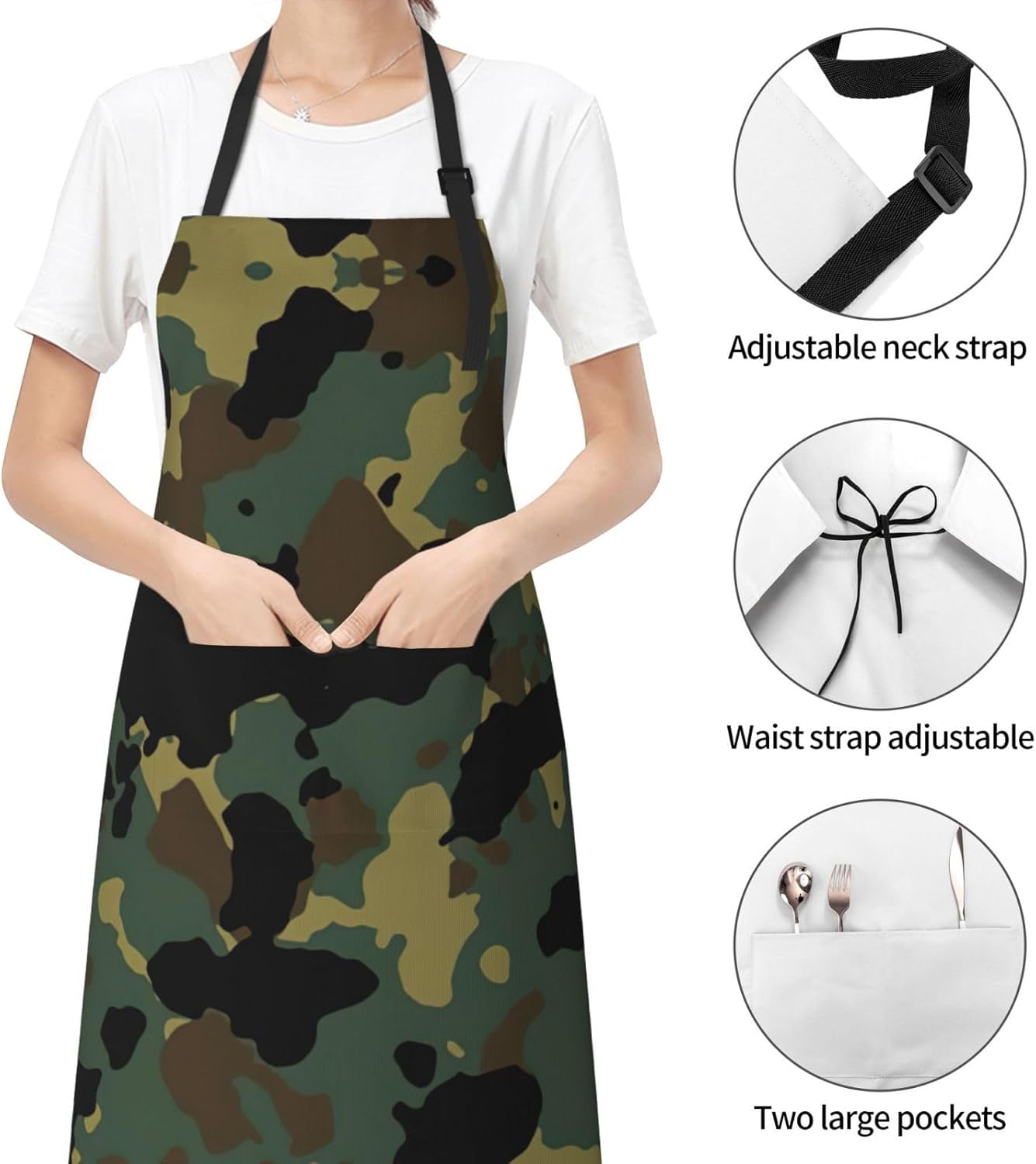 Camouflage Pattern Print Laundry apron 28x33 In Waterproof Kitchen Apron with Pockets for Cooking Baking