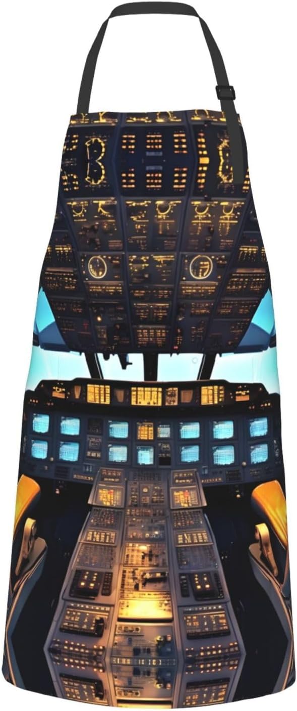 Airplane Cockpit Print Laundry apron 28x33 In Waterproof Kitchen Apron with Pockets for Cooking Baking