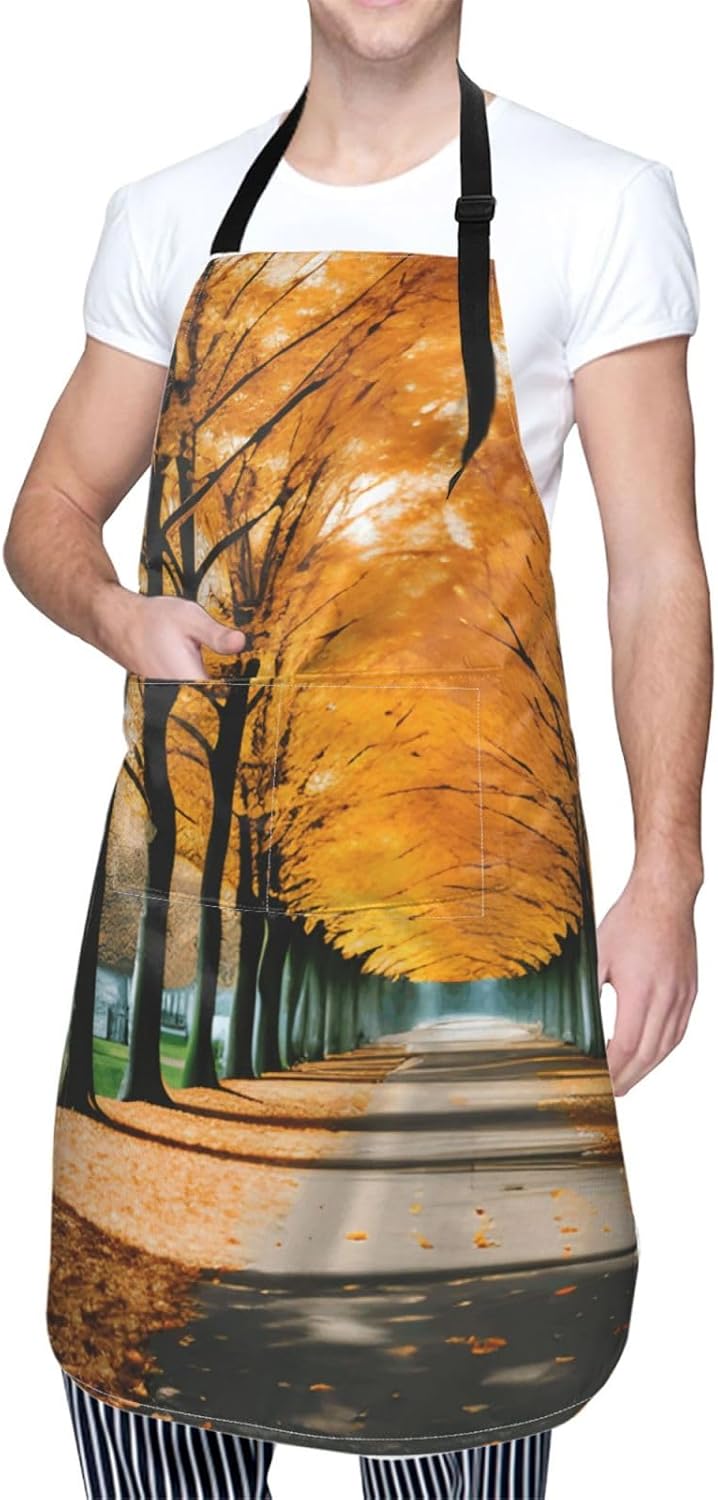 YANYU Autumn leaves Print 28x33 In Kitchen Apron Stylish Chef Apron with Pockets for Cooking Baking Painting