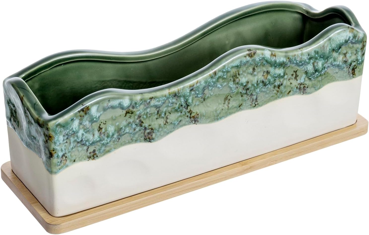 MyGift 13 Inch Large Rectangular Succulent Planter, Decorative Seafoam