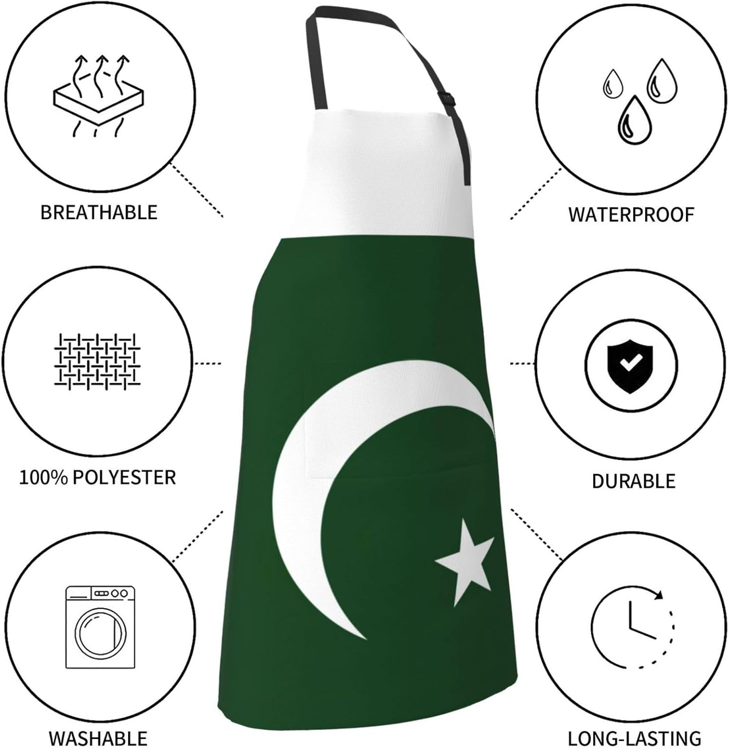 Flag of Pakistan Print Laundry apron 28x33 In Waterproof Kitchen Apron with Pockets for Cooking Baking